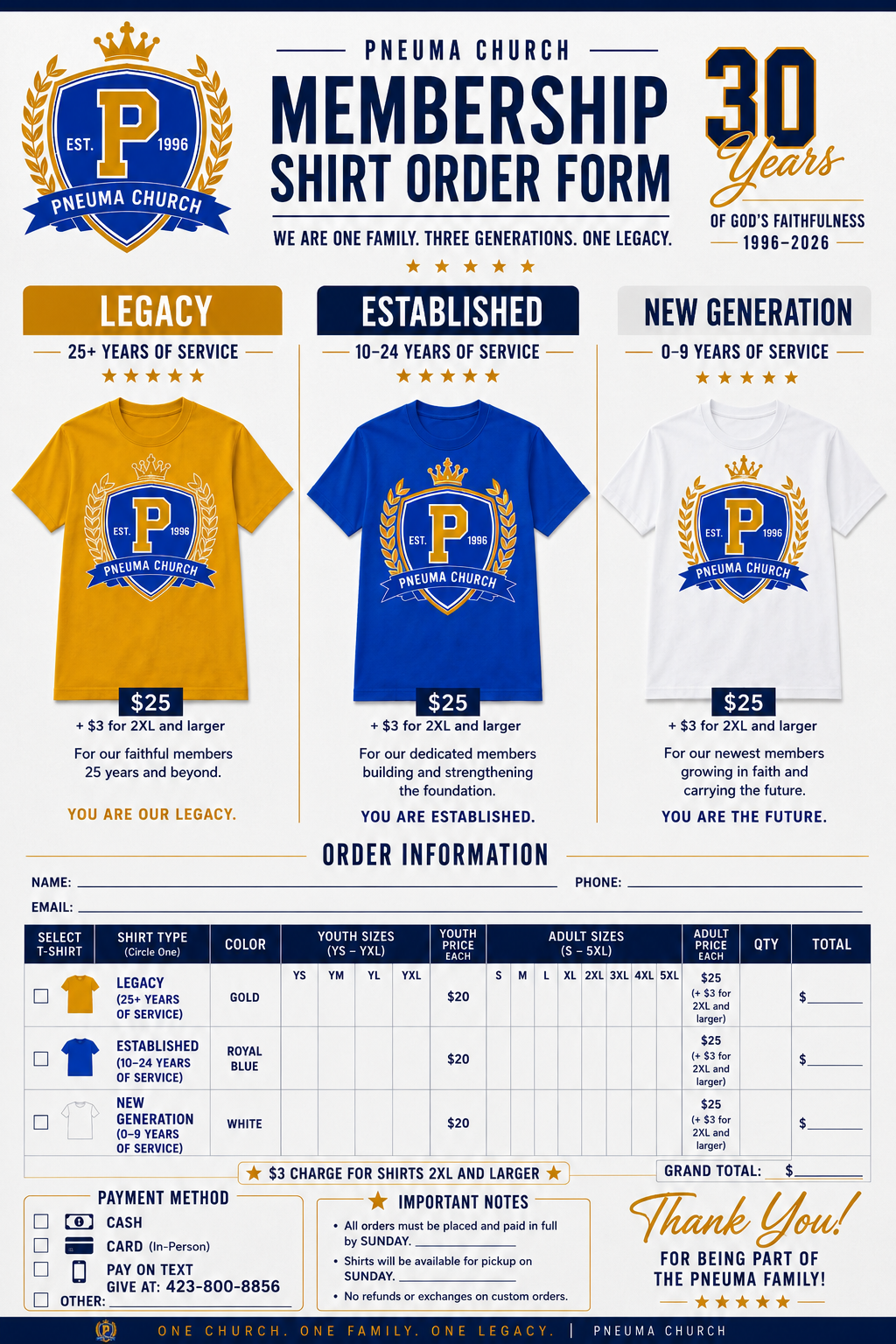 30th Anniversary PNEUMA shirt order form